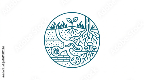 Fotografie Illustration of soil layers and underground ecosystem with roots and insects