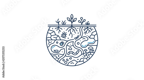 Konstfotografi Illustration of soil layers with plants and roots underground.