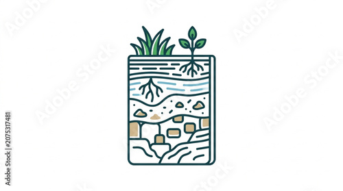 Fotografia Cross section of soil layers with plant roots and growth.
