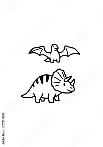 Cute dinosaur and pterodactyl line art