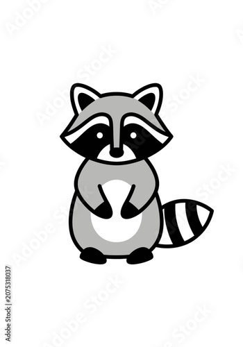 Cute cartoon raccoon with bandit mask and striped tail