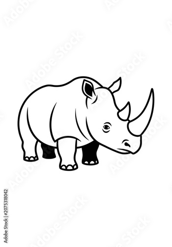 Black and white rhino illustration on white background