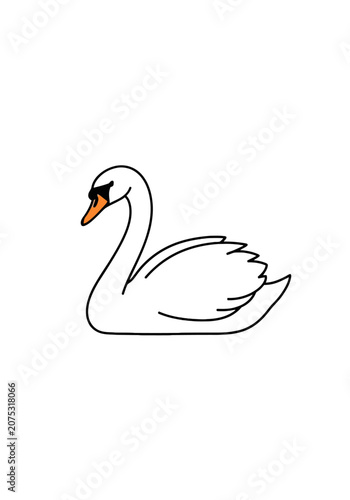Simple line drawing of a white swan with orange beak
