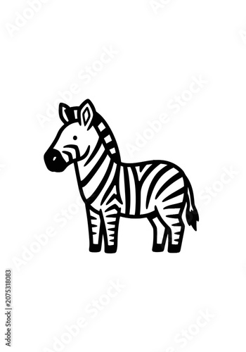 Simple black and white cartoon zebra icon