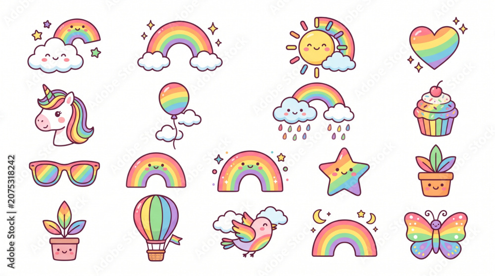 Fototapeta premium Cute Rainbow Icon Pack