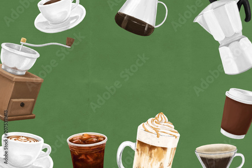Konstfotografi Green coffee frame aesthetic illustration background