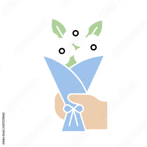 Flat vector illustration of hand holding flower bouquet