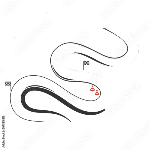 Racing track with checkered flags and traffic cones vector