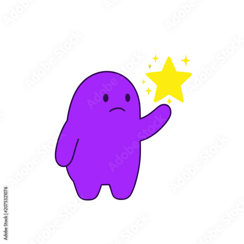Purple Cartoon Ghost Character Holding Yellow Star Icon, Isolated Vector Illustration for Children'S Design and App Interface