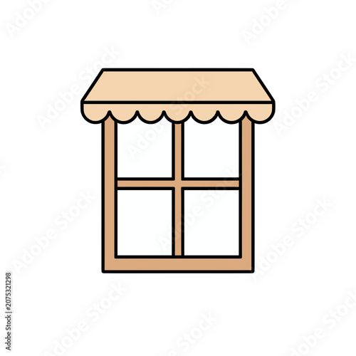 Window with Scalloped Awning Vector Illustration, Isolated Transparent Background for Storefront or Home Design