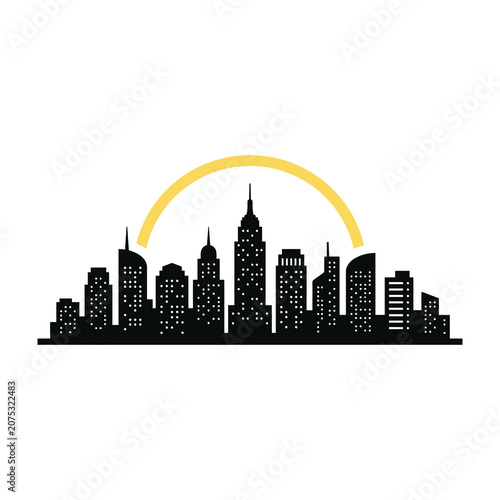 City skyline silhouette at sunset