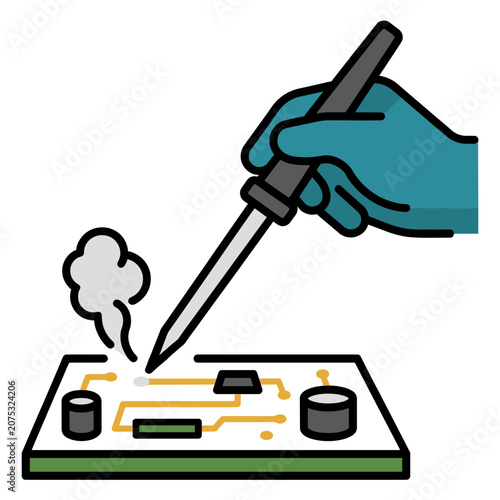 Hand Soldering Circuit Board Flat Vector Illustration