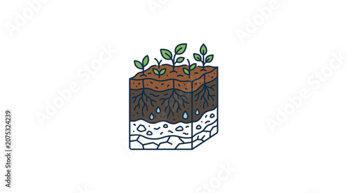Obraz na plátně Cross section of soil with growing plants and water table.