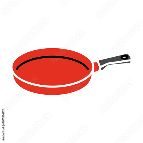 Red frying pan with handle flat vector icon