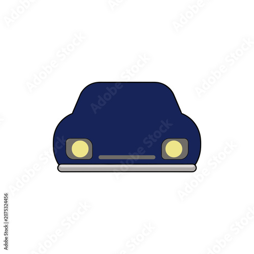 Dark blue car front view flat vector illustration