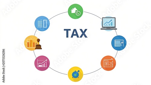 Tax Concept Infographic Diagram with Circular Business Icons