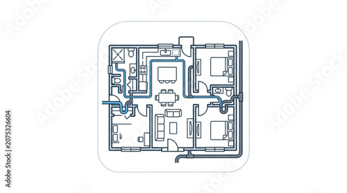 Architectural floor plan drawing of a modern apartment layout.