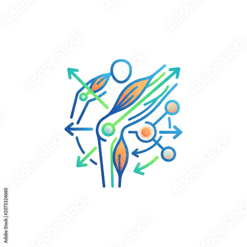 Human anatomy illustration showing muscle and joint movement.