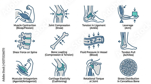 Medical Illustrations of Human Anatomy and Physiology Concepts.