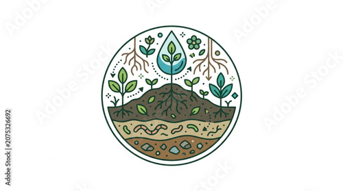 Fotografie Circular illustration of soil layers with plants growing.