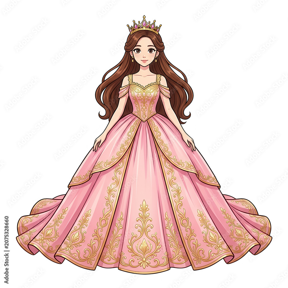 Fototapeta premium Princess in Pink Gown Transparent Background
