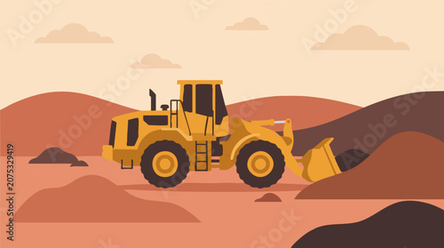 Quadro em tela Heavy equipment yellow wheel loader on an industrial construction site