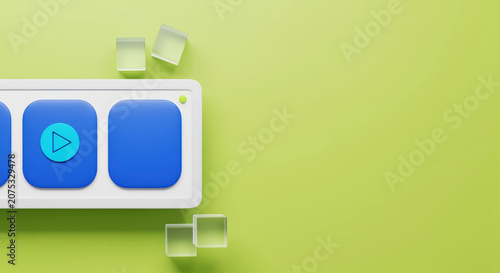 Streaming video player interface template showcasing online education course tutorial playlist or interactive multimedia entertainment channel broadcast with clean advertising copy space