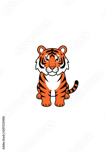 Cute cartoon tiger sitting on white background