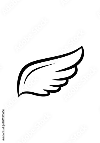 Stylized black wing icon on white background
