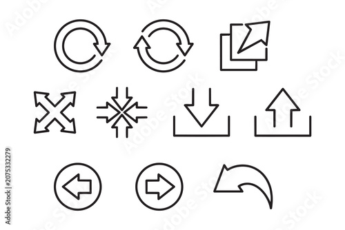 Set of interface arrow icons including refresh reload and download symbols with download collapse direction interface navigation movement collection pictogram software application transfer