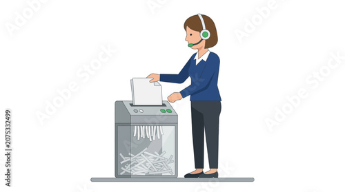 Customer service representative shredding documents with a paper shredder