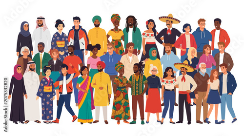 Schilderij op canvas Diverse people, multicultural group, global community, illustration set, 30 char