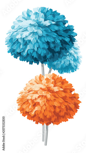 Colorful Pom-Pom Decorations in Bright Blue and Orange.
