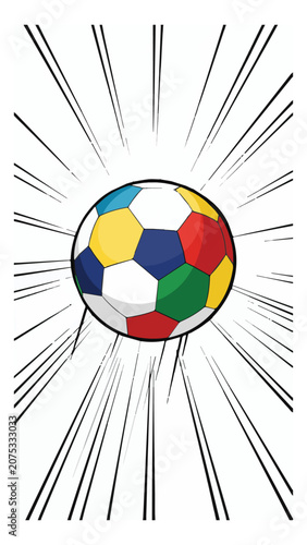 Colorful Soccer Ball with Dynamic Lines Illustration.