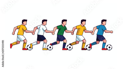 Group of Young Boys Playing Soccer in a Line.
