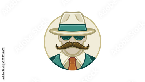 Stylish Gentleman with Fedora Hat and Mustache Illustration.