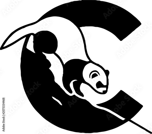 Playful Chipmunk Curled Inside Letter C Design.