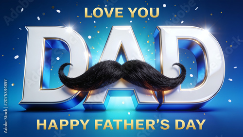 Luxury 3d dad lettering banner with realistic mustache and falling confetti for fathers day