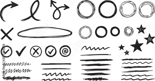 Hand-Drawn Vector Set: Decorative Frames, Arrows, Hearts & Doodle Elements