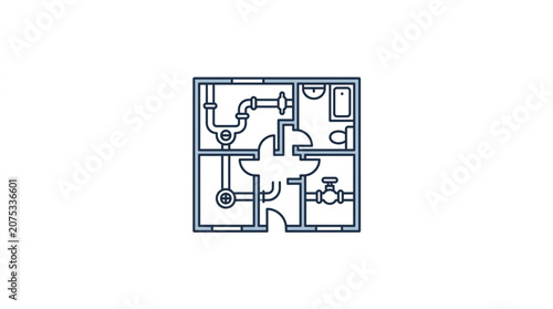 Detailed plumbing plan for a small bathroom and kitchen area.
