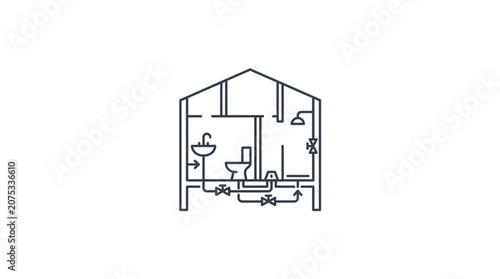 Diagram of residential plumbing system in a house.