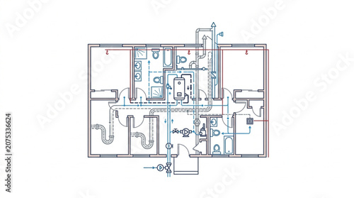 Architectural Floor Plan Blueprint Drawing of a Building Layout.