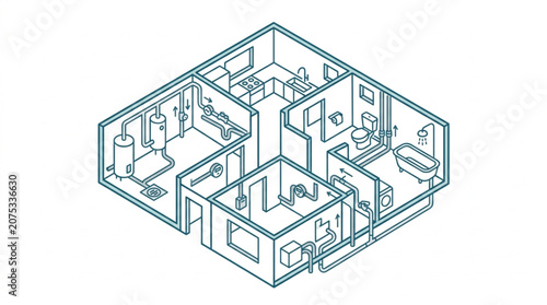 Isometric architectural drawing of a house floor plan.