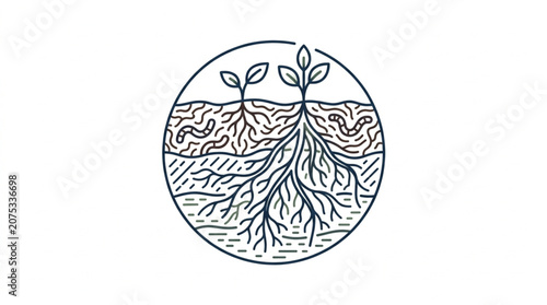 Illustration of plant roots growing underground and above ground.