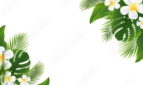 Frame Green Palm Tree Branch And Frangipani