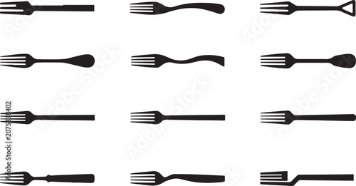 Obraz na plátně Set of various fork silhouettes