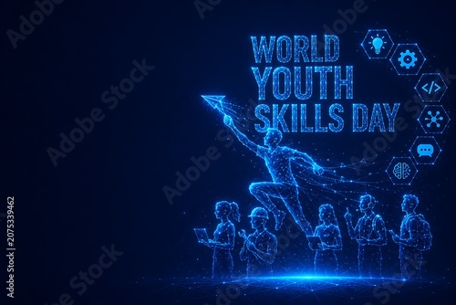 Futuristic digital representation of youth empowerment and technical skills development. low poly futuristic world youth skills day with empowerment. low. poly futuristic world youth skills day