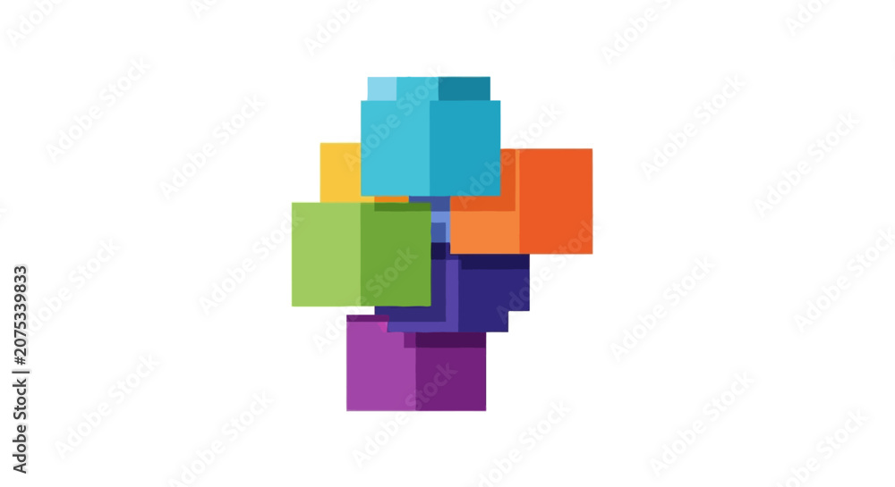 Fototapeta premium Abstract colorful blocks overlapping in a cross shape