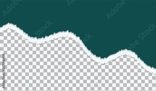 Torn paper edge with white fluffy fibers against a deep teal background revealing a transparent grid below