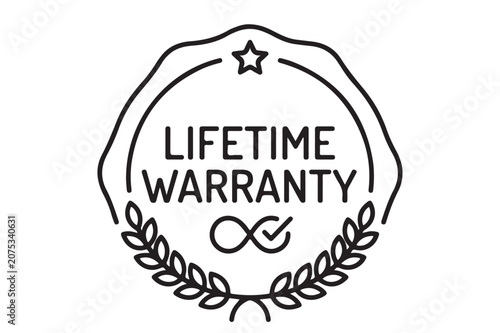 Lifetime warranty stamp icon with infinity symbol and laurel warranty lifetime